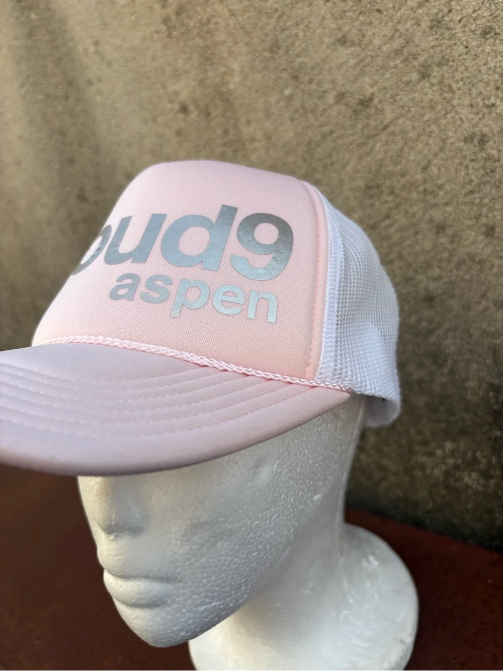 Aspen Cloud 9 Nine Trucker Snapback Hat 100% Authentic Snowmass Light Pink